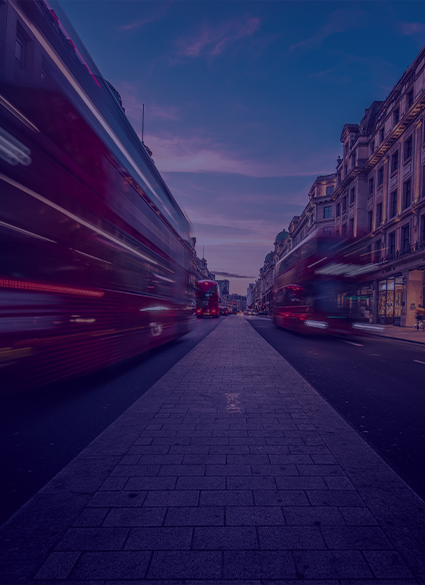 Time-lapse photo of a busy London street.