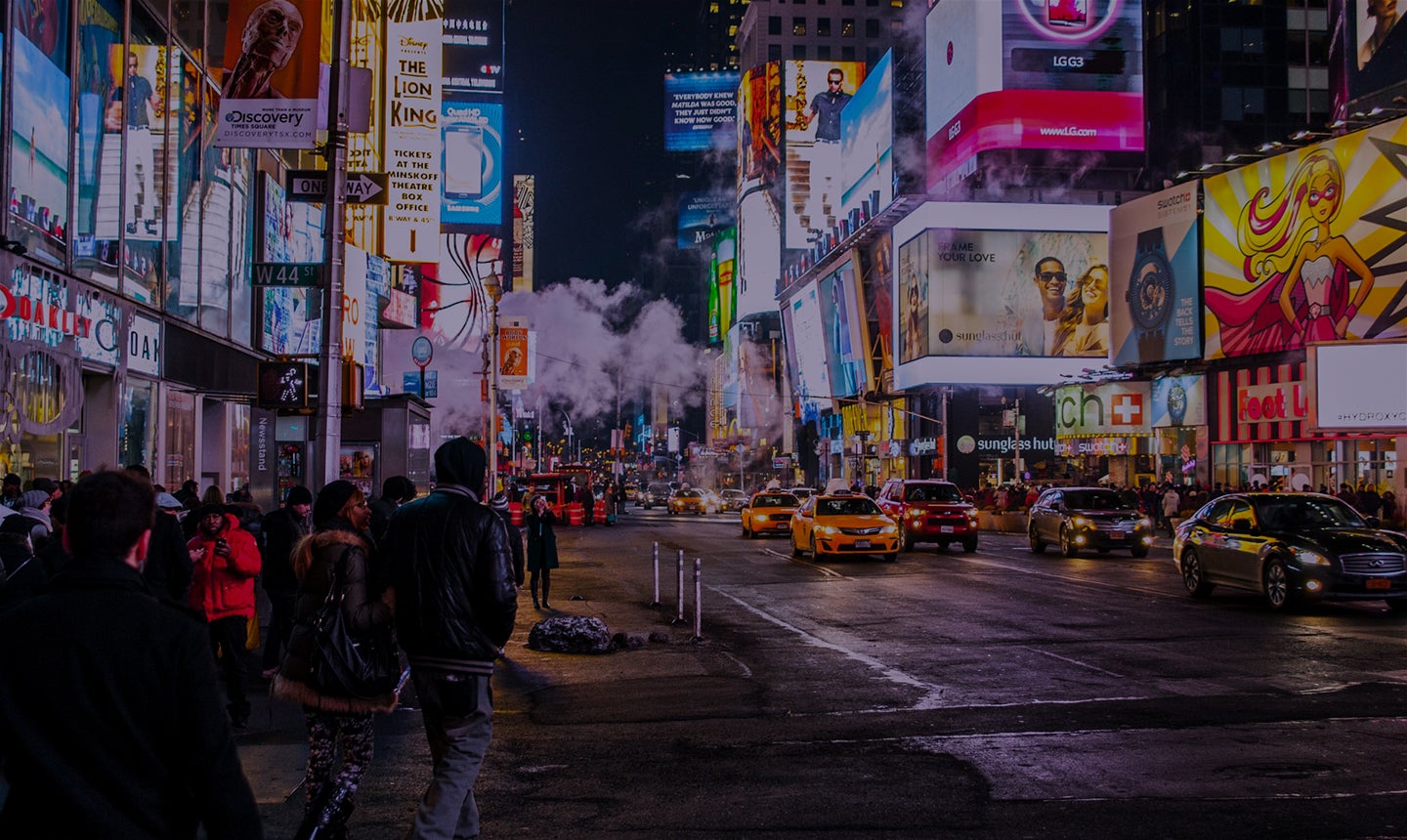 A bright and busy New York City street.