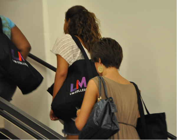 Students walking up stairs