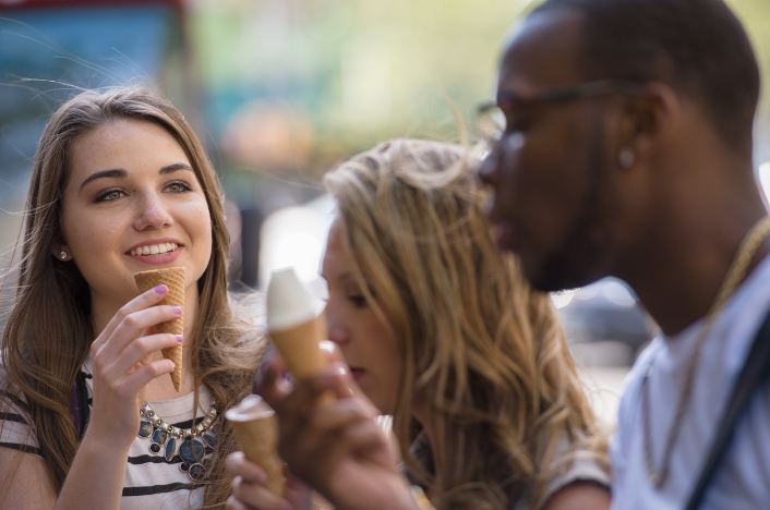 Three students eating ice cream