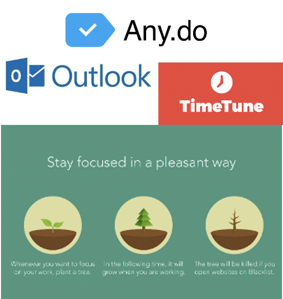 Focus and Productivity Apps - Any.do, Outlook, TimeTune