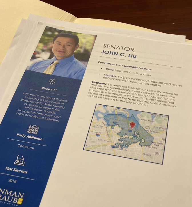 Senator John C. Liu Information pamphlet 