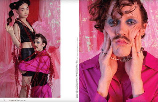 A photo spread for The Lexington Line featuring models wearing black and bright pink