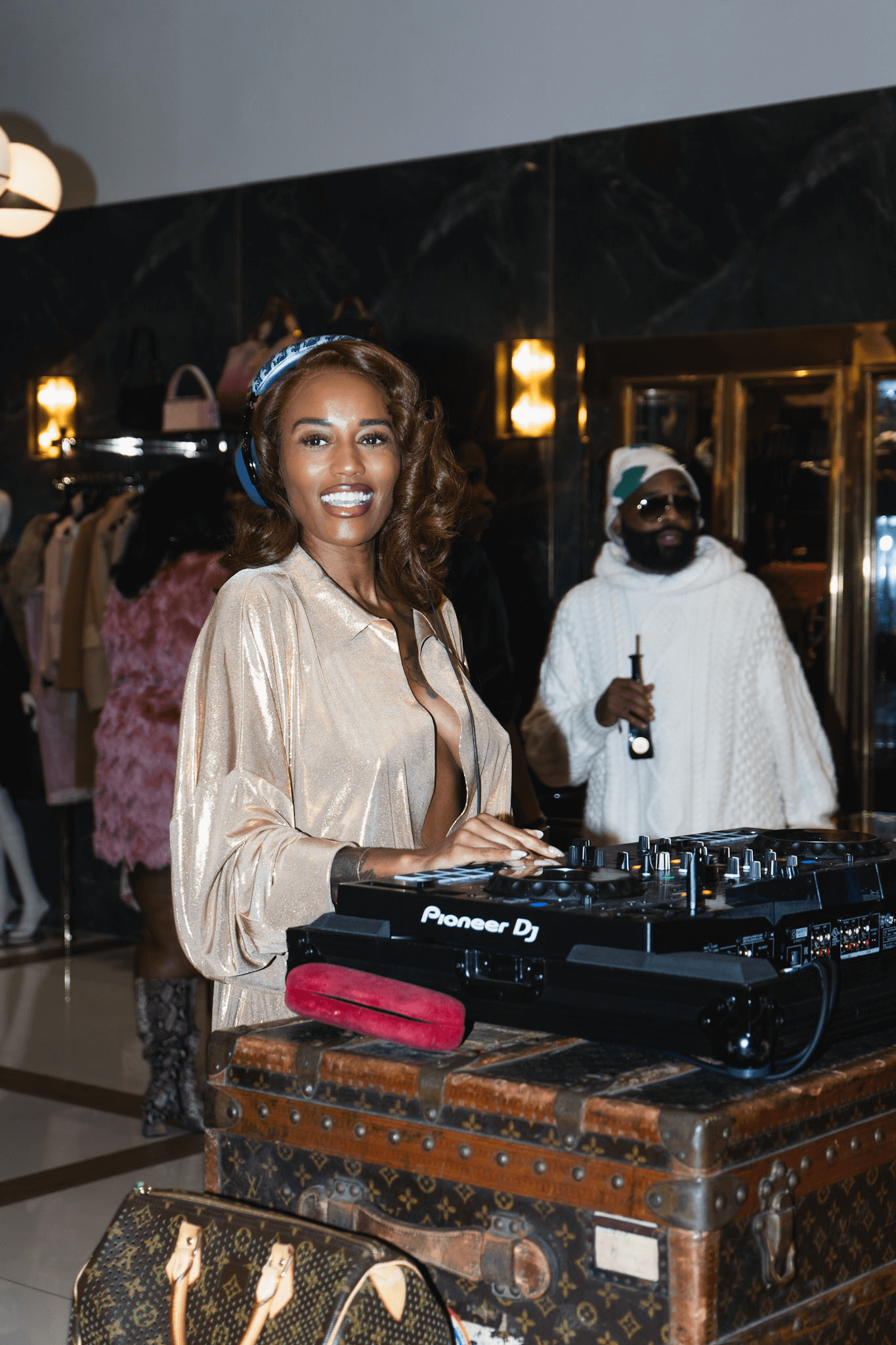 Female DJ at the What Goes Around Comes Around NYFW party