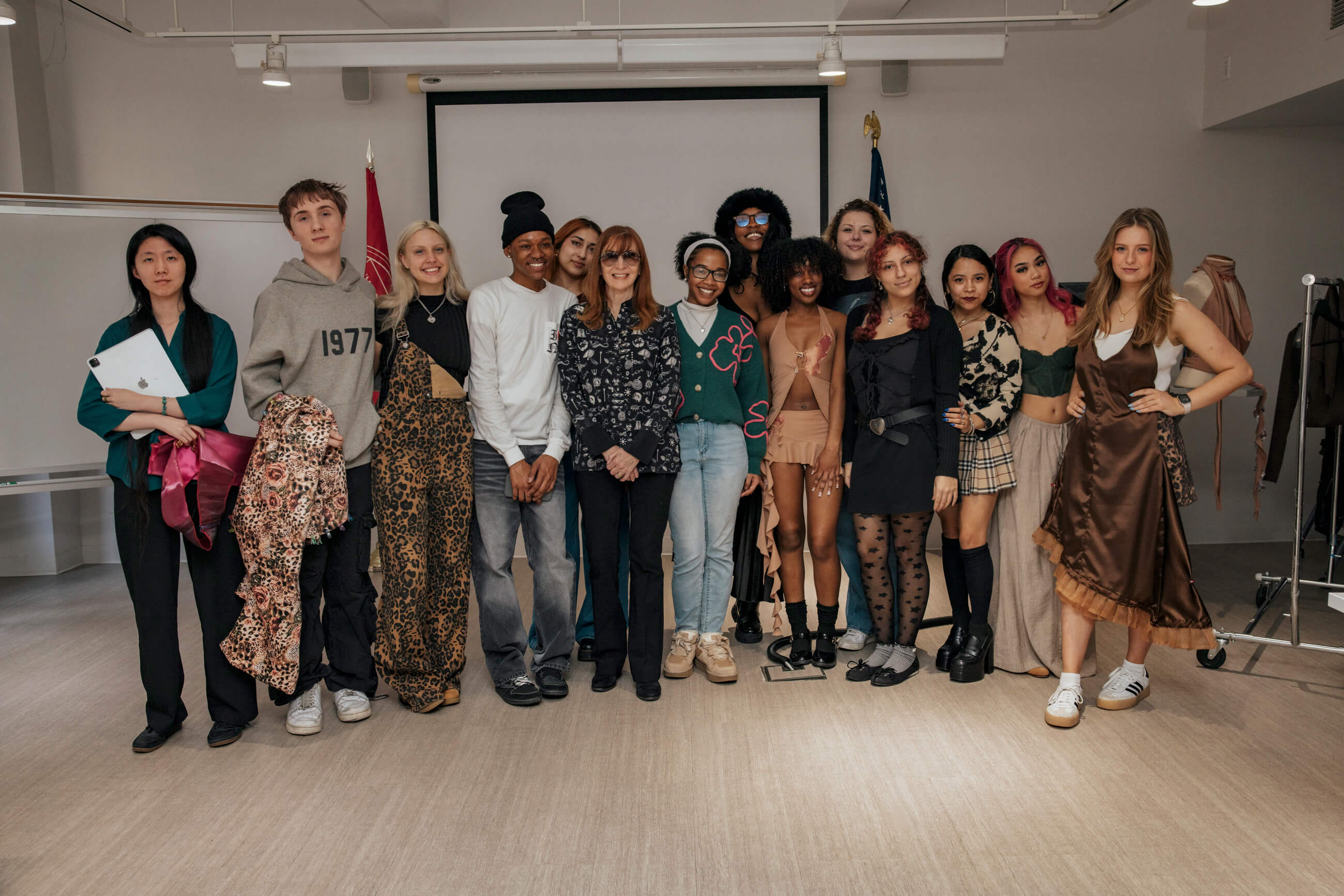 Nicole Miller with LIM College Fashion Design Club students in FashionOpolis