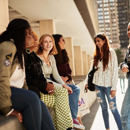 group of female students outside in New York City