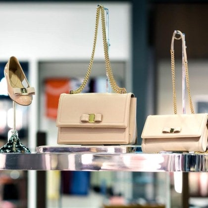 shoe and handbag display in attractive retail environment