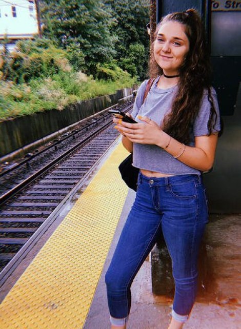 Julianna near train tracks