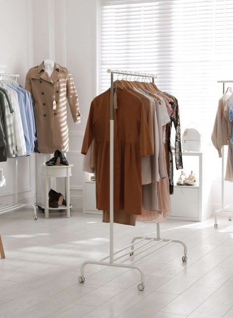 showroom with clothing on racks