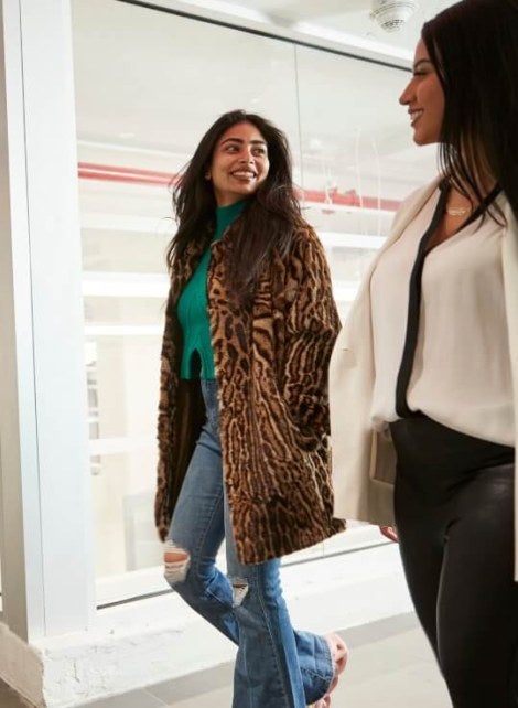 Honey and Jackie walking in Maxwell Hall
