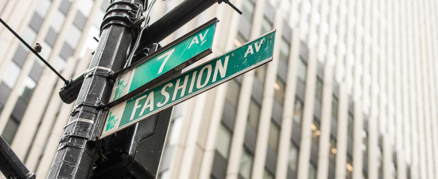 Fashion Ave sign on a light post