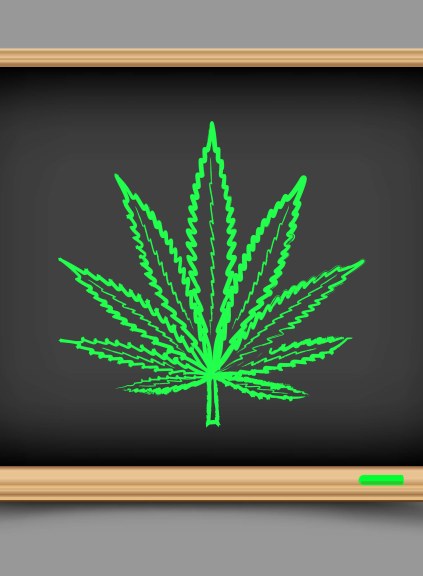 cannabis leaf on chalkboard