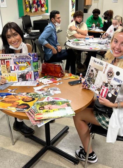 students with vision boards in math and writing center