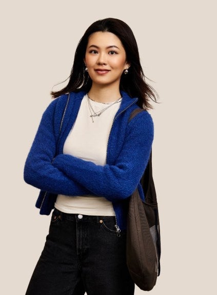 Mei-Han Huang blue sweater