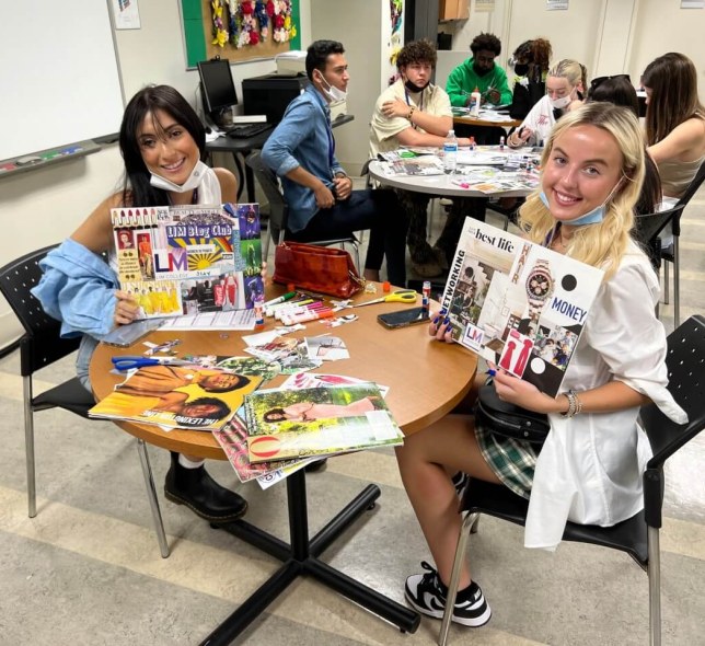 students with vision boards in math and writing center
