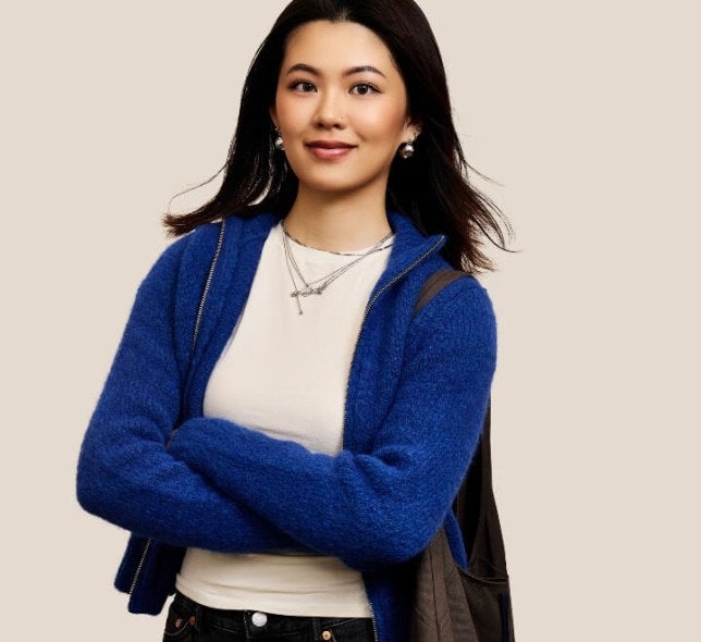 Mei-Han Huang blue sweater