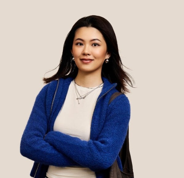 Mei-Han Huang blue sweater