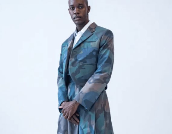 man in blue camo outfit