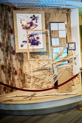 A LIM exhibit showcases different textures and materials while featuring the rectangle shape