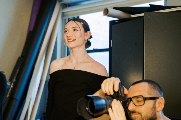 Fashion Academy styling workshop, student and photographer in photo studio
