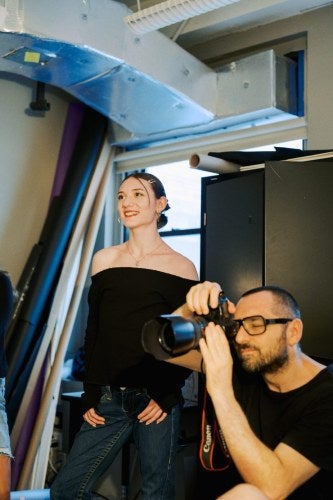 Fashion Academy styling workshop, student and photographer in photo studio