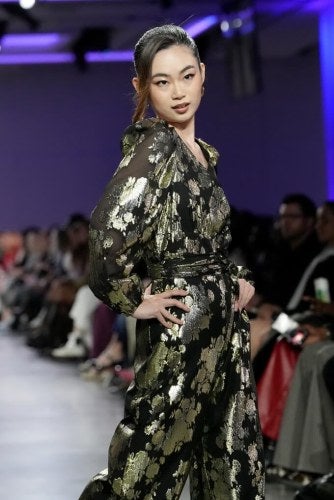 Fashion model on the runway at LIM College's 2026 Fashion Show