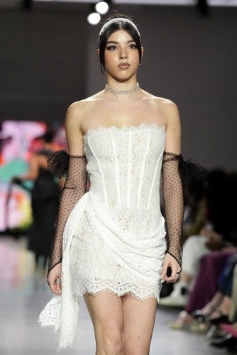 Fashion model on the runway at LIM College's 2026 Fashion Show