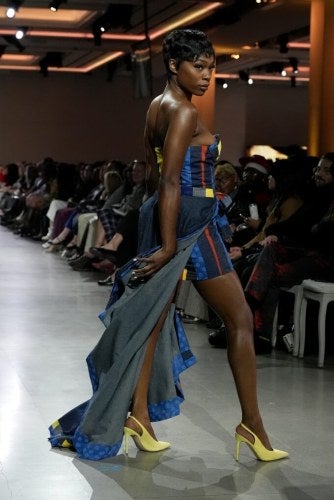 Fashion model on the runway at LIM College's 2026 Fashion Show