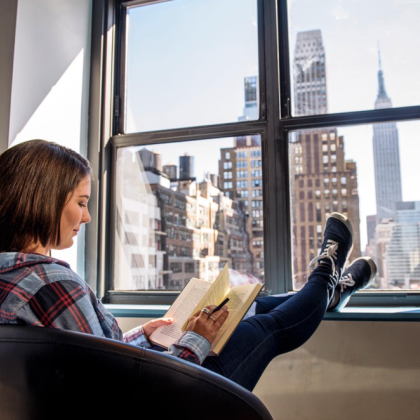 woman studying in New Yorker
