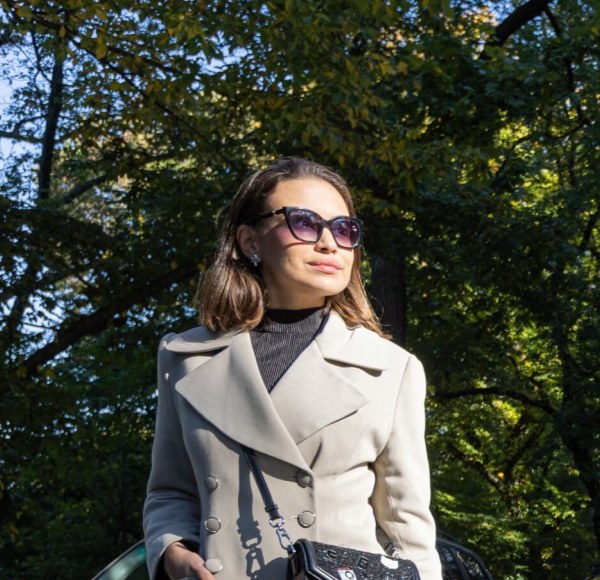 Female student in crosswalk on the Upper East Side